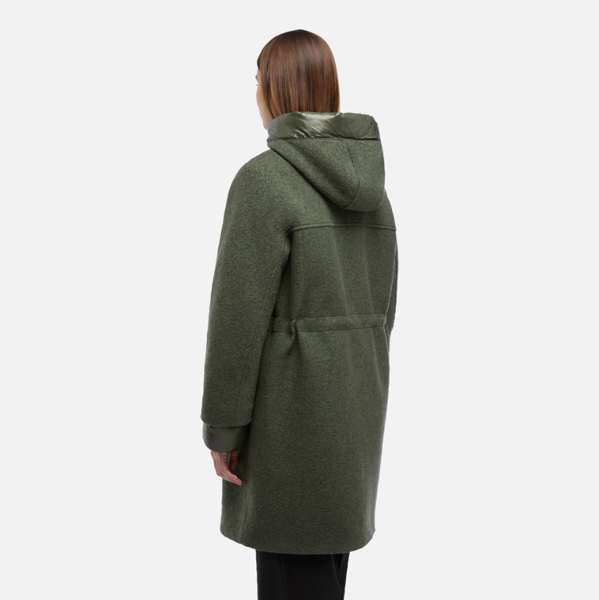 Geox Parka Comprida em Lã Cozida com Cintura Ajustável Verde Azeitona