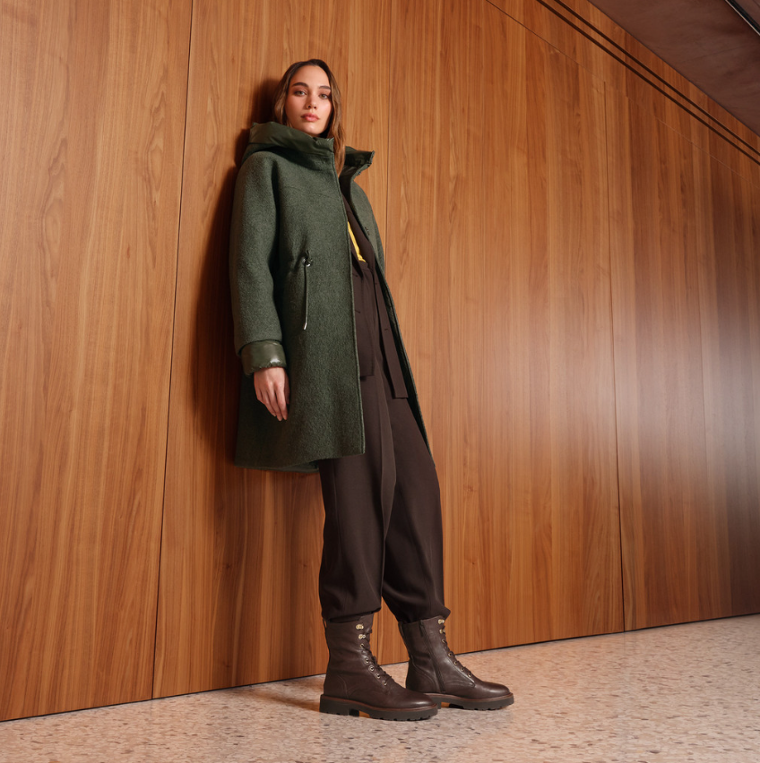 Geox Parka Comprida em Lã Cozida com Cintura Ajustável Verde Azeitona