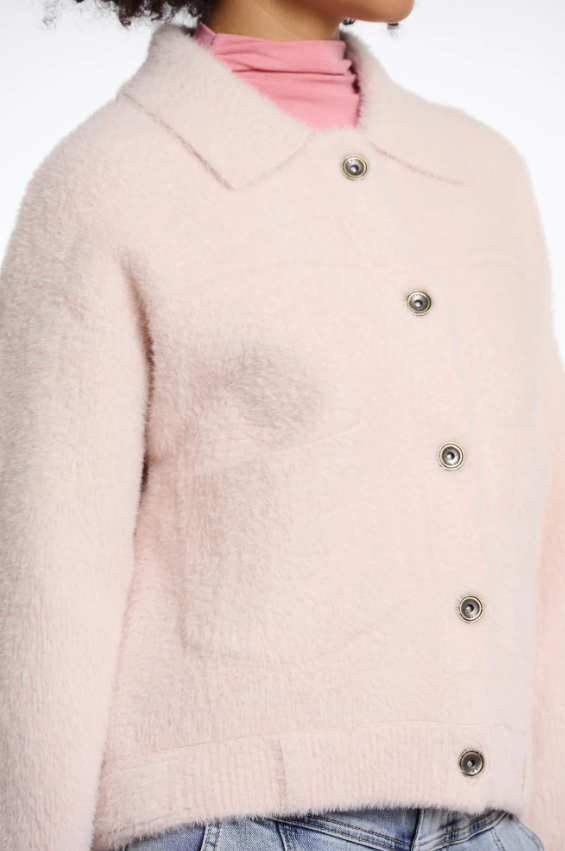 Rino e Pelle Casaco Tricotado Curto Super Macio com Gola Plana