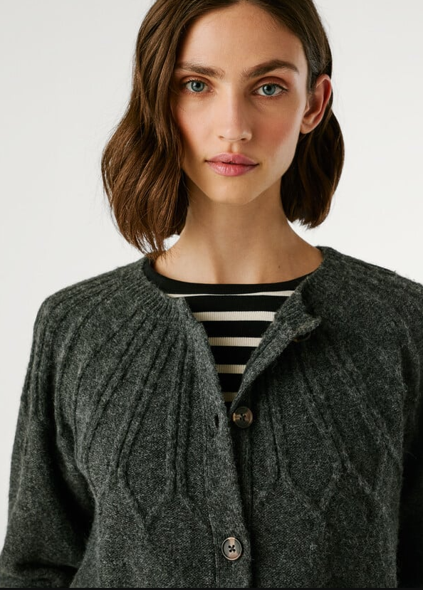 Pepe Jeans Casaco de malha com gola redonda - vista frontal