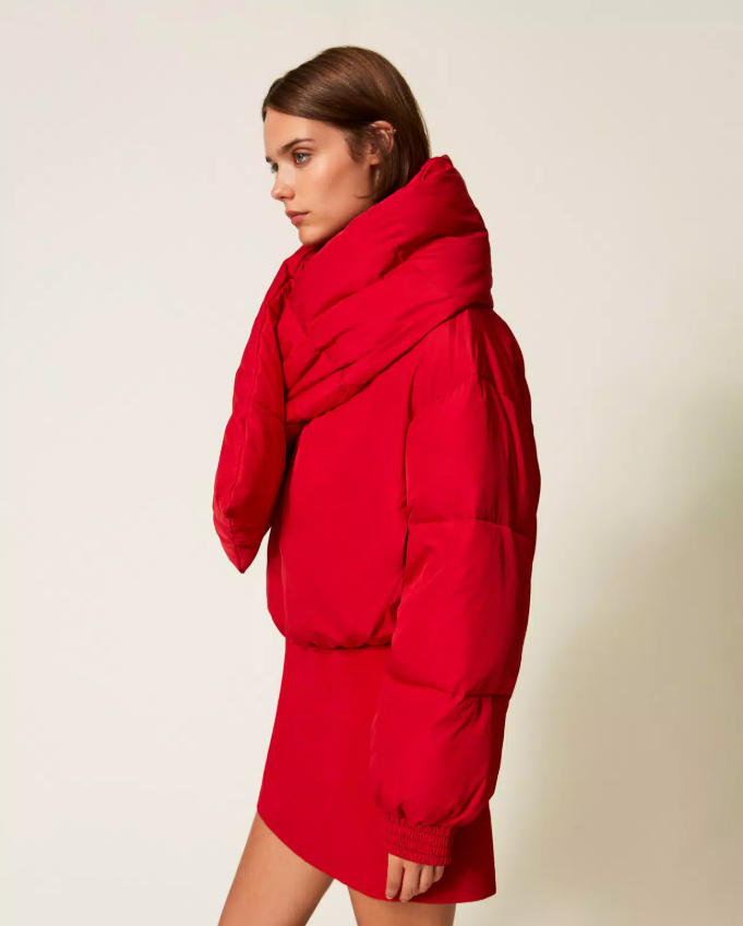 Blusão Puffer Actitude Vermelho com Cachecol Removível