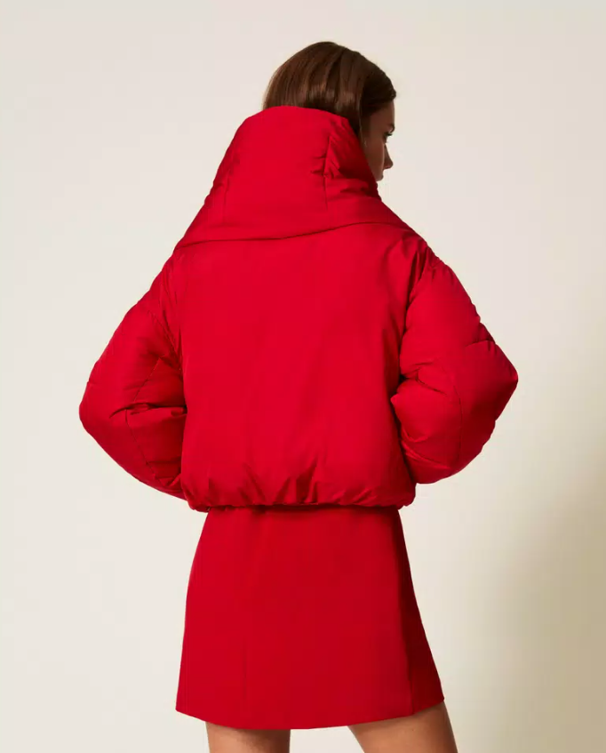 Blusão Puffer Actitude Vermelho com Cachecol Removível