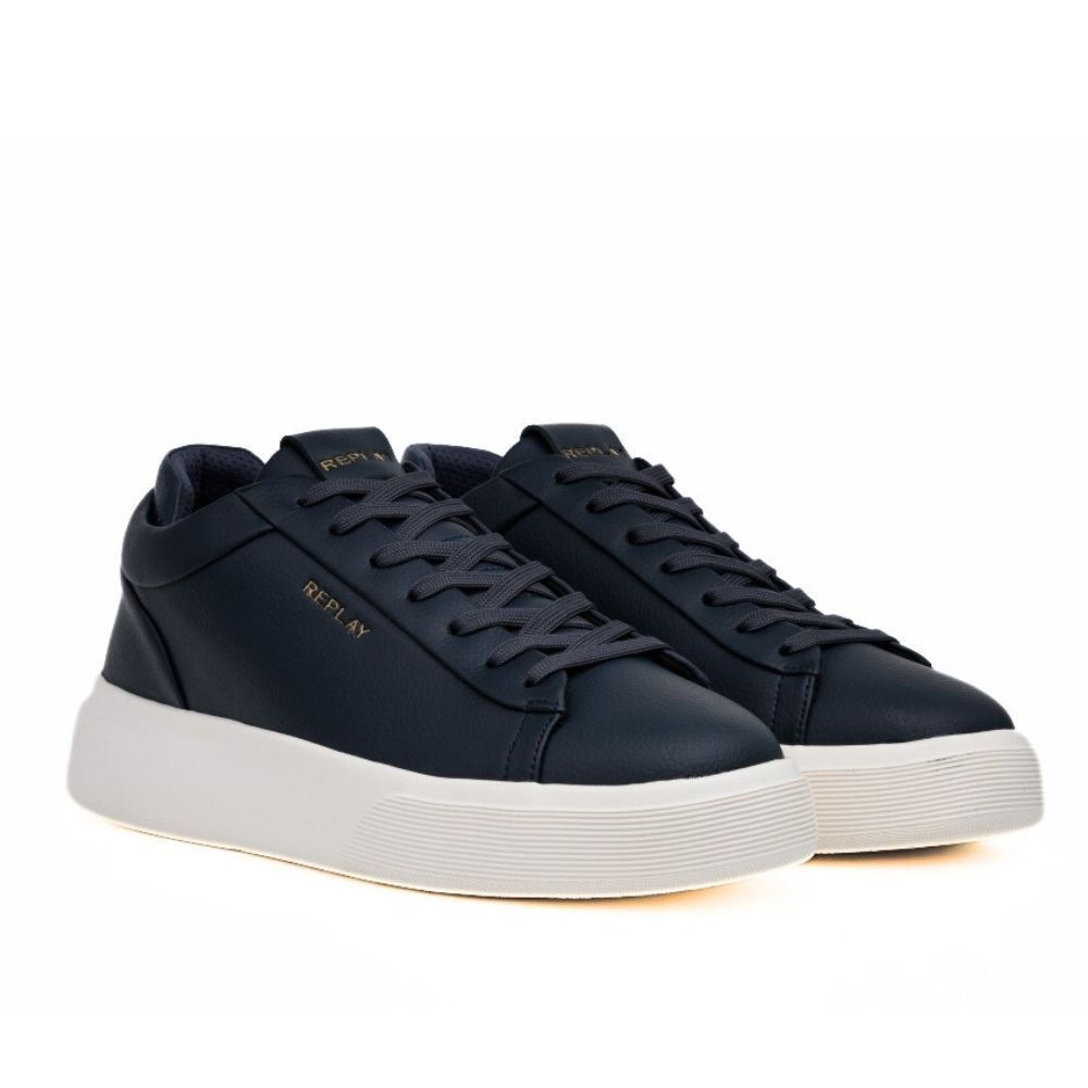 Ténis Replay Notting Double em Pele com Logo Dourado