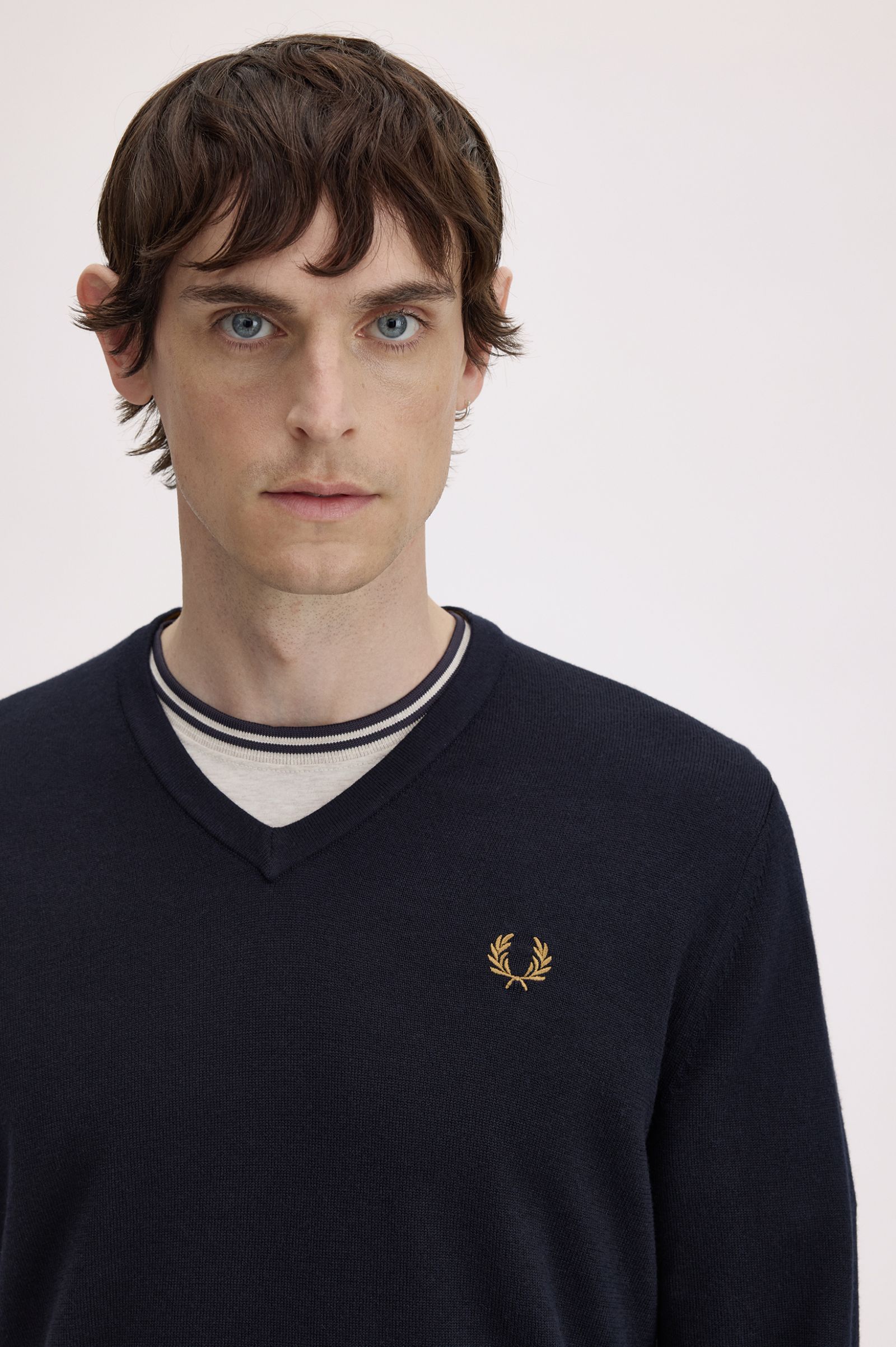 Pullover Fred Perry Decote em V Lã Merino Algodão