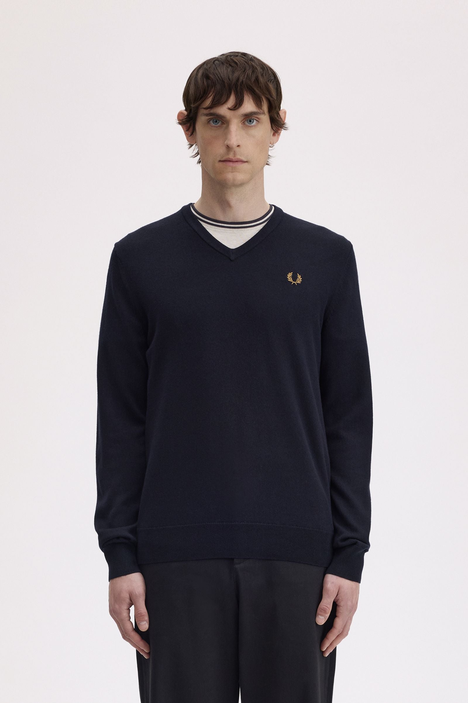 Pullover Fred Perry Decote em V Lã Merino Algodão