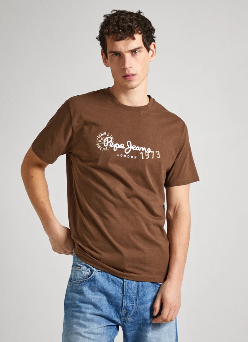 T-shirt Pepe Jeans com Logo castanho - vista frontal
