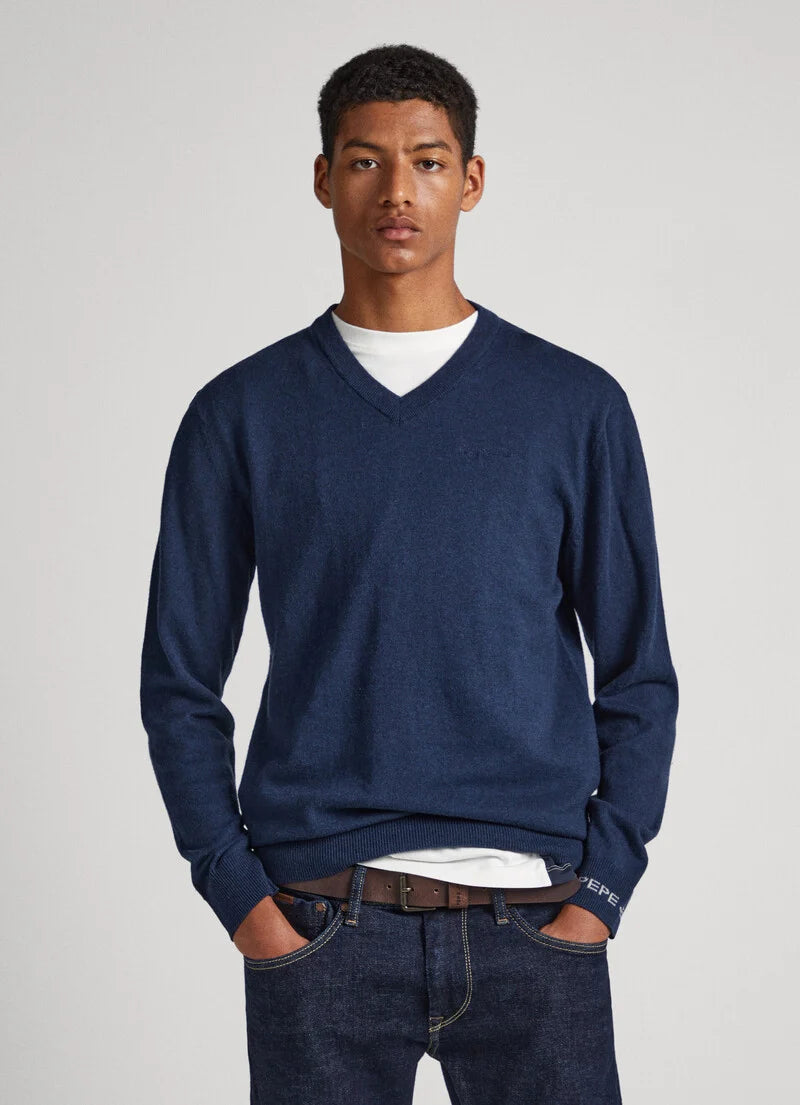 Camisola Pepe Jeans Decote em V azul - vista frontal